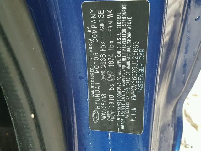 KMHCM36CX9U126663 - 2009 HYUNDAI ACCENT GS BLUE photo 10