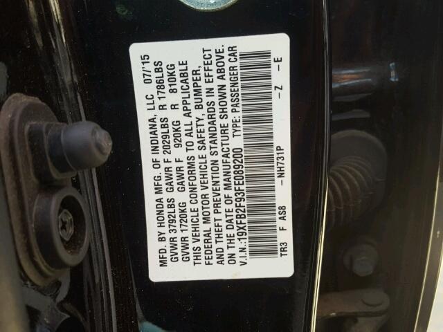 19XFB2F93FE089200 - 2015 HONDA CIVIC EXL BLACK photo 10