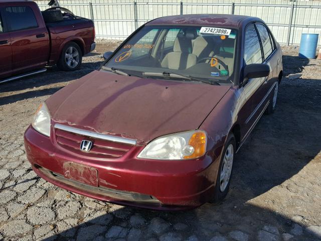 2HGES15572H540729 - 2002 HONDA CIVIC LX MAROON photo 2