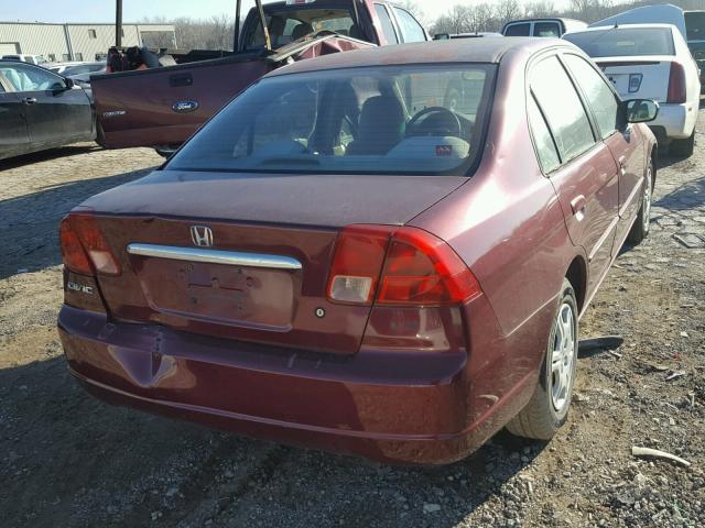 2HGES15572H540729 - 2002 HONDA CIVIC LX MAROON photo 4