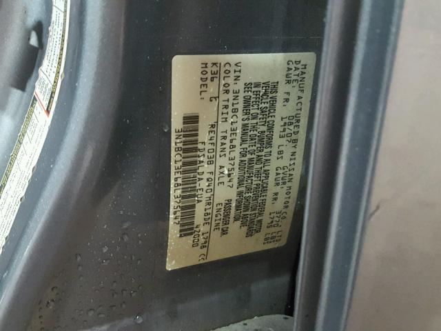 3N1BC13E68L375647 - 2008 NISSAN VERSA S GRAY photo 10