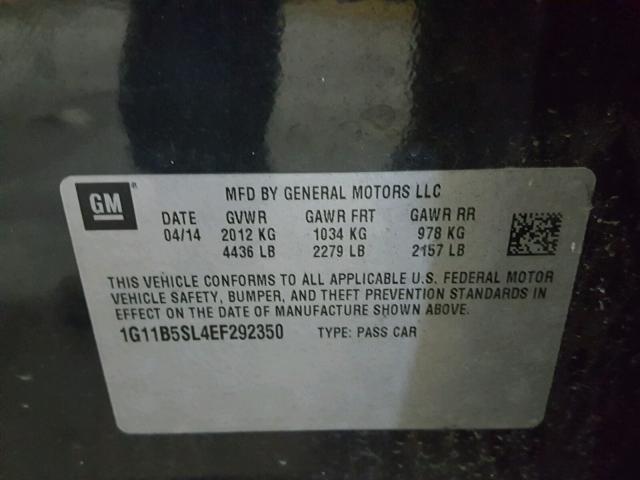 1G11B5SL4EF292350 - 2014 CHEVROLET MALIBU LS GRAY photo 10