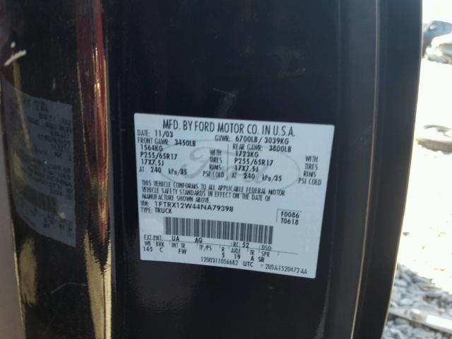 1FTRX12W44NA79398 - 2004 FORD F150 BLACK photo 10