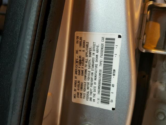 1HGCM56896A128530 - 2006 HONDA ACCORD EX SILVER photo 10