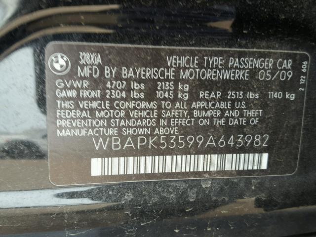 WBAPK53599A643982 - 2009 BMW 328 XI SUL BLACK photo 10