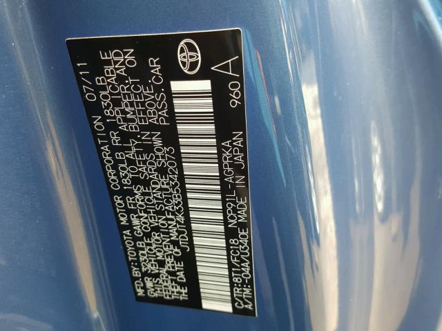 JTDJT4K33B5342073 - 2011 TOYOTA YARIS BLUE photo 10