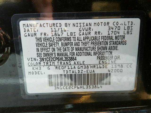 3N1CE2CP6HL353864 - 2017 NISSAN VERSA NOTE BLACK photo 10