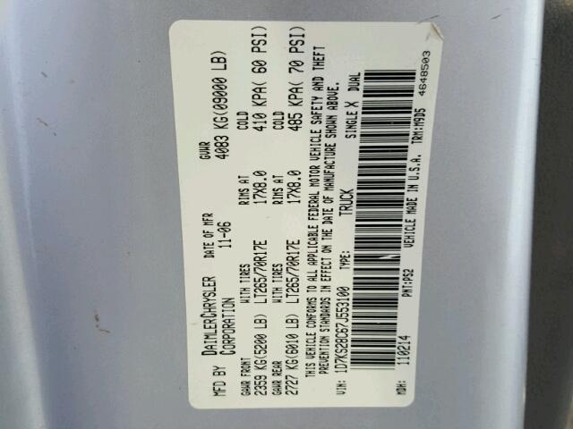 1D7KS28C67J553100 - 2007 DODGE RAM 2500 S SILVER photo 10