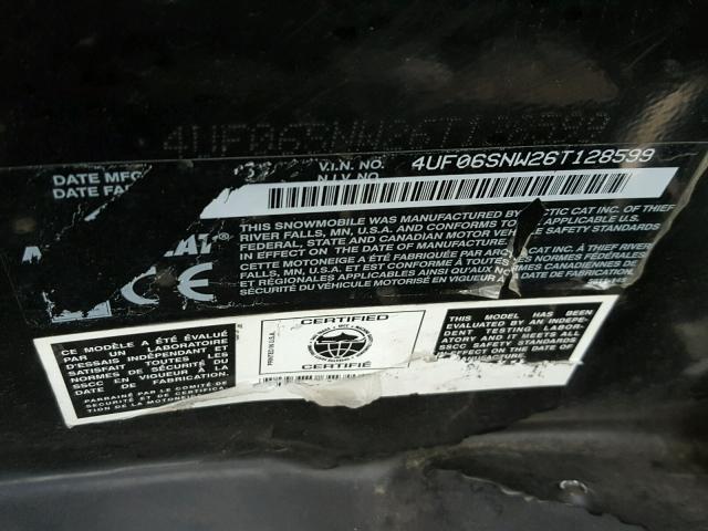 4UF06SNW26T128599 - 2006 ARCT SABER CAT BLACK photo 10