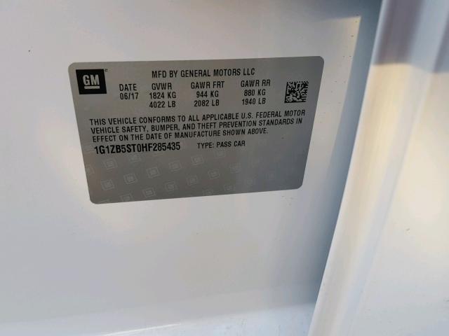 1G1ZB5ST0HF285435 - 2017 CHEVROLET MALIBU LS WHITE photo 10