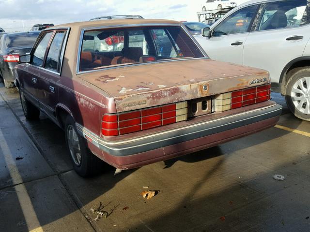 1B3BD46D1JC205276 - 1988 DODGE ARIES LE MAROON photo 3