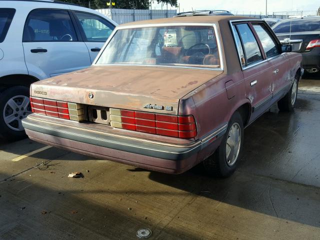 1B3BD46D1JC205276 - 1988 DODGE ARIES LE MAROON photo 4