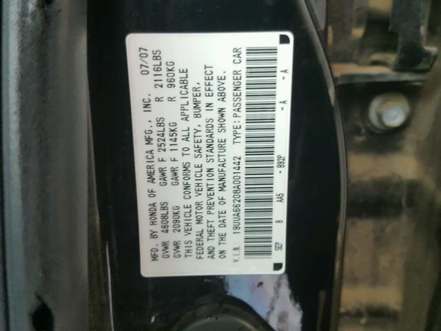 19UUA66208A001442 - 2008 ACURA TL BLACK photo 10