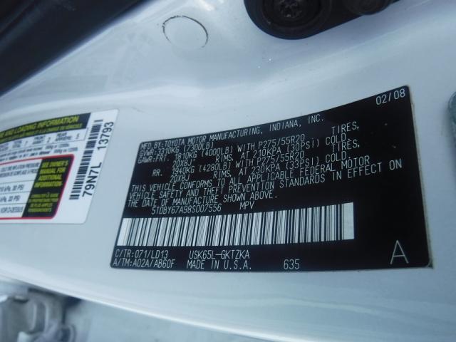 5TDBY67A98S007556 - 2008 TOYOTA SEQUOIA PL WHITE photo 10