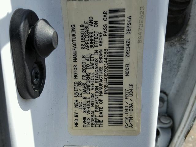 1NXBU40EX9Z144088 - 2009 TOYOTA COROLLA BA WHITE photo 10