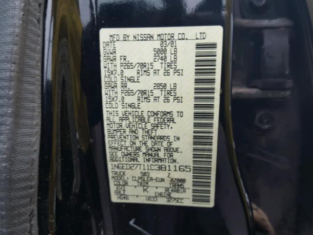 1N6ED27T11C381165 - 2001 NISSAN FRONTIER C BLACK photo 10