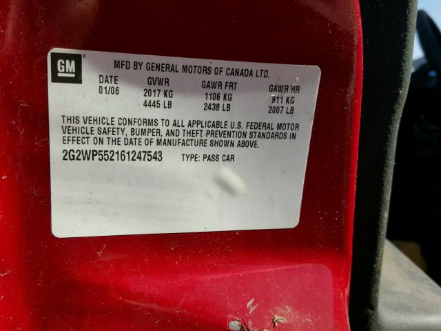 2G2WP552161247543 - 2006 PONTIAC GRAND PRIX RED photo 10