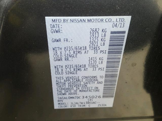 5N1AL0MN7DC345026 - 2013 INFINITI JX35 BASE CHARCOAL photo 10