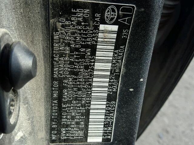 2T1BU4EE3AC375445 - 2010 TOYOTA COROLLA GRAY photo 10