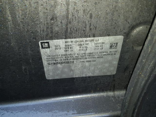 1G11B5SA3DF295706 - 2013 CHEVROLET MALIBU LS ნაცრისფერი ფოტო 10