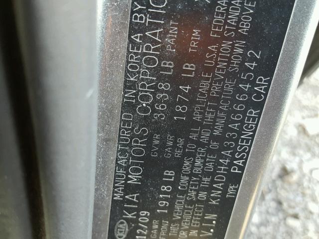 KNADH4A33A6664542 - 2010 KIA RIO LX Մոխրագույն լուսանկար 10