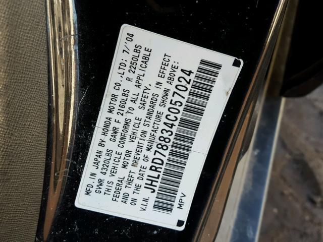 JHLRD78834C057024 - 2004 HONDA CR-V EX BLACK photo 10