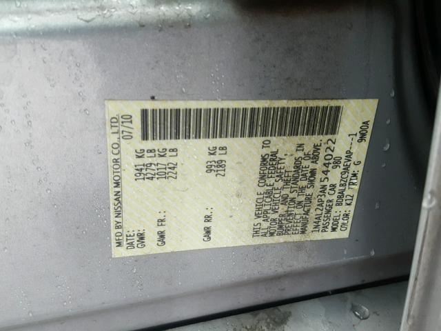 1N4AL2AP3AN544022 - 2010 NISSAN ALTIMA BAS SILVER photo 10