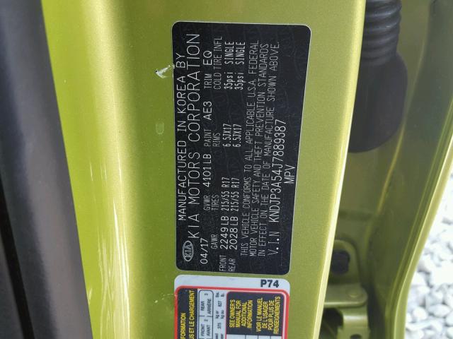 KNDJP3A54J7889387 - 2018 KIA SOUL + GREEN photo 10