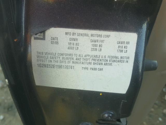 1G2NE52E15M199741 - 2005 PONTIAC GRAND AM S შავი ფოტო 10