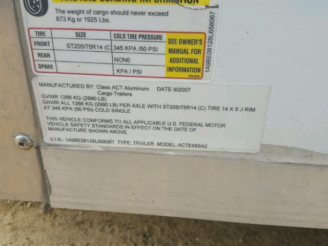 1A9BE08128L658067 - 2008 UTILITY TRAILER WHITE photo 10