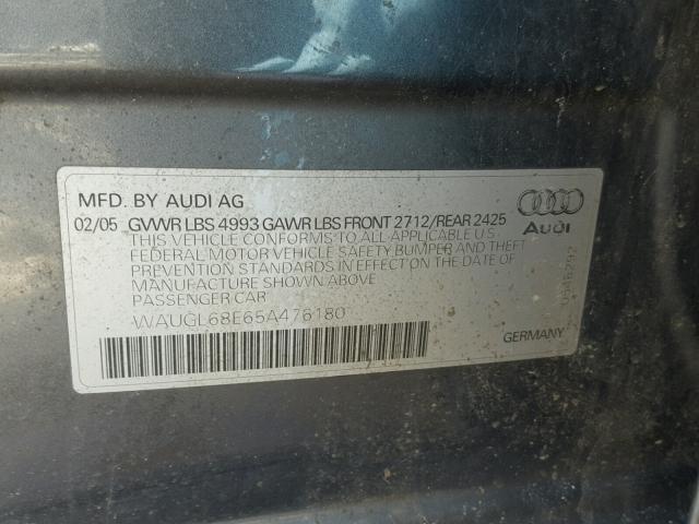 WAUGL68E65A476180 - 2005 AUDI NEW S4 QUA CHARCOAL photo 10