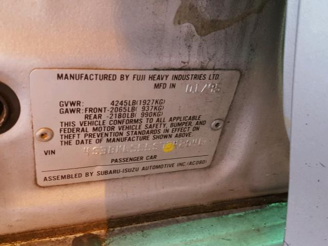 4S3BK6555S7342046 - 1995 SUBARU LEGACY LS SILVER photo 10