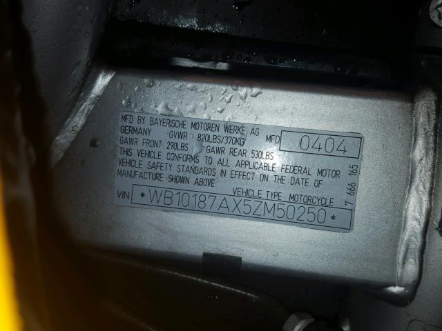 WB10187AX5ZM50250 - 2005 BMW F650 CS Żółty zdjęcie 10