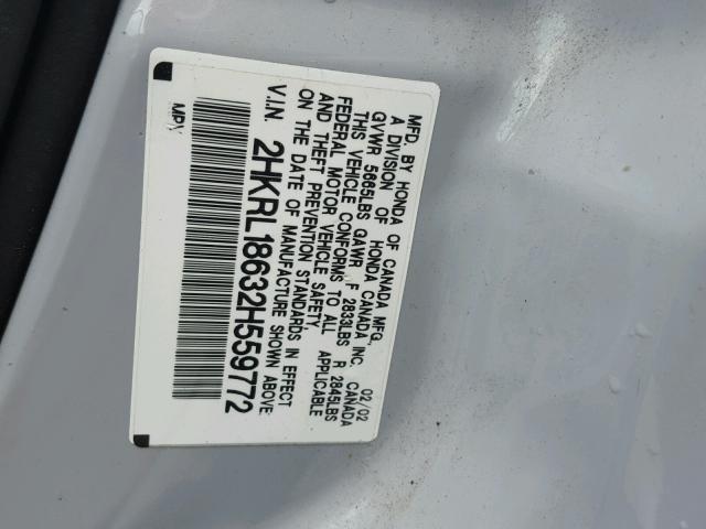 2HKRL18632H559772 - 2002 HONDA ODYSSEY EX SILVER photo 10