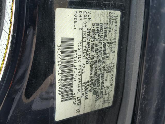 3N1CC1AP6AL375422 - 2010 NISSAN VERSA S BLACK photo 10