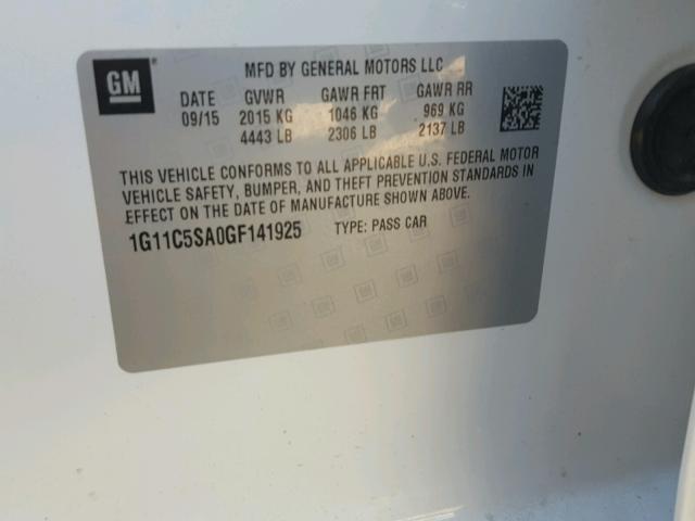 1G11C5SA0GF141925 - 2016 CHEVROLET MALIBU LIM 白色 照片 10