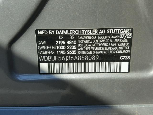 WDBUF56J36A858089 - 2006 MERCEDES-BENZ E 350 GRAY photo 10