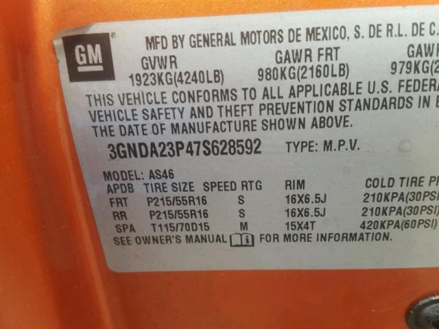 3GNDA23P47S628592 - 2007 CHEVROLET HHR LT ORANGE photo 10