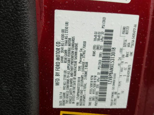 1ZVBP8AMXE5313018 - 2014 FORD MUSTANG BURGUNDY photo 10