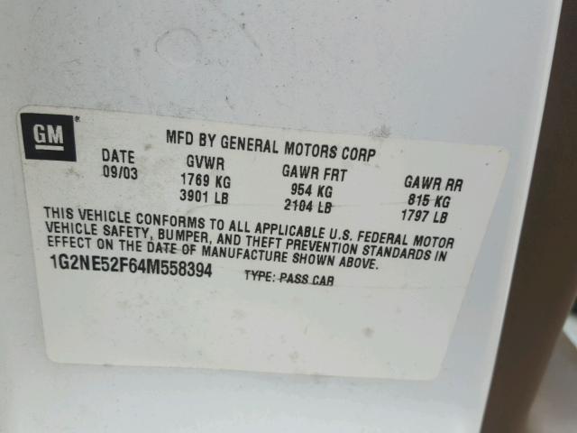 1G2NE52F64M558394 - 2004 PONTIAC GRAND AM S 白色 照片 10