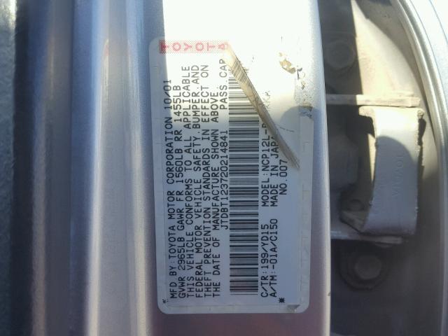 JTDBT123720214841 - 2002 TOYOTA ECHO SILVER photo 10