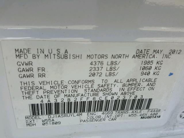 4A32B2FF6CE023703 - 2012 MITSUBISHI GALANT FE WHITE photo 10