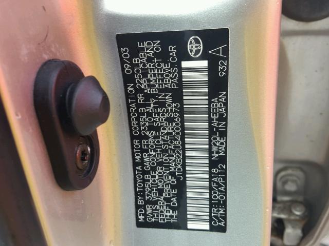 JTDKB22U840006973 - 2004 TOYOTA PRIUS SILVER photo 10