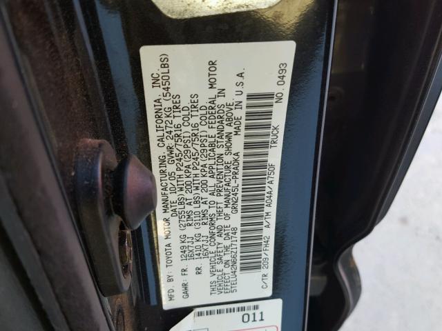 5TELU42N66Z171748 - 2006 TOYOTA TACOMA DOU BLACK photo 10