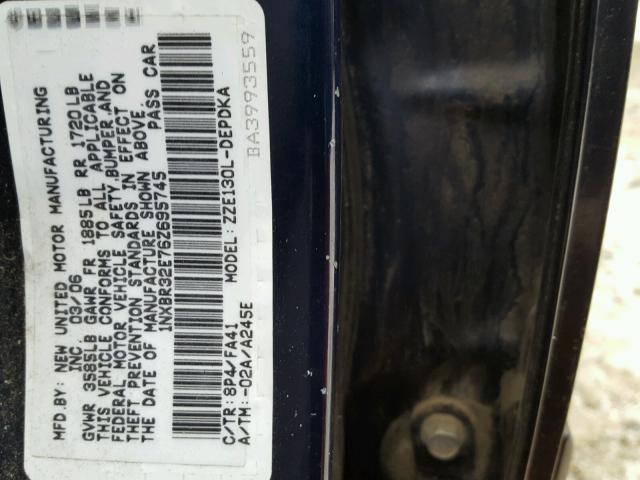 1NXBR32E76Z695745 - 2006 TOYOTA COROLLA CE BLUE photo 10