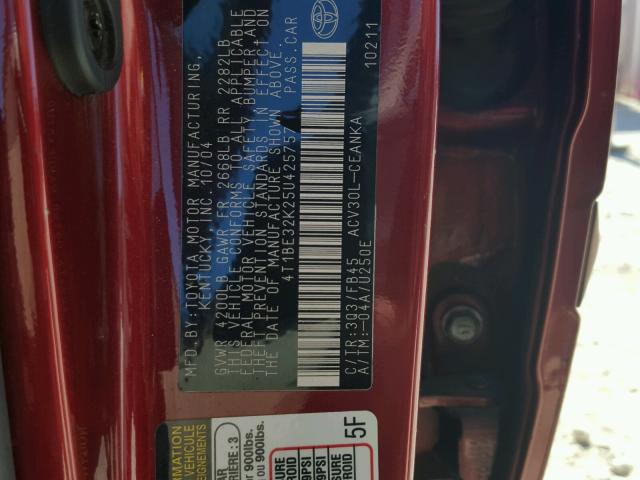 4T1BE32K25U425757 - 2005 TOYOTA CAMRY LE MAROON photo 10