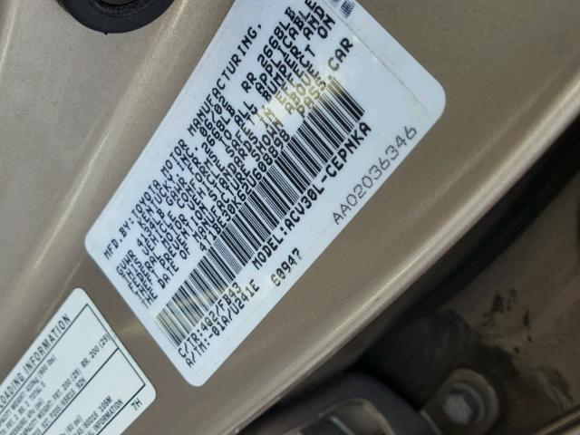 4T1BE30K62U608898 - 2002 TOYOTA CAMRY LE BEIGE photo 10