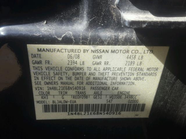 1N4BL21E68N540916 - 2008 NISSAN ALTIMA 3.5 BLACK photo 10