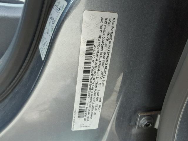 3VW2K7AJ2BM022503 - 2011 VOLKSWAGEN JETTA BASE ნაცრისფერი ფოტო 10