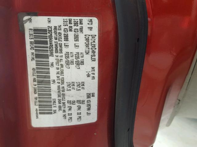 2C8GM684X4R626002 - 2004 CHRYSLER PACIFICA RED photo 10